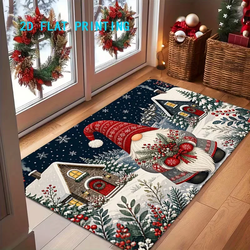 Christmas Gnome Winter House Doormat Snowflake Forest Xmas Entrance Rug Holiday Home Decor Carpet for Indoor Front Door