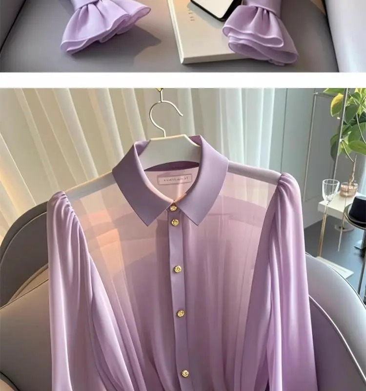 Early Autumn Temperament Long Sleeved Top Women's Summer French Style Light Luxury High-end Temperament Chiffon Casual Shirt