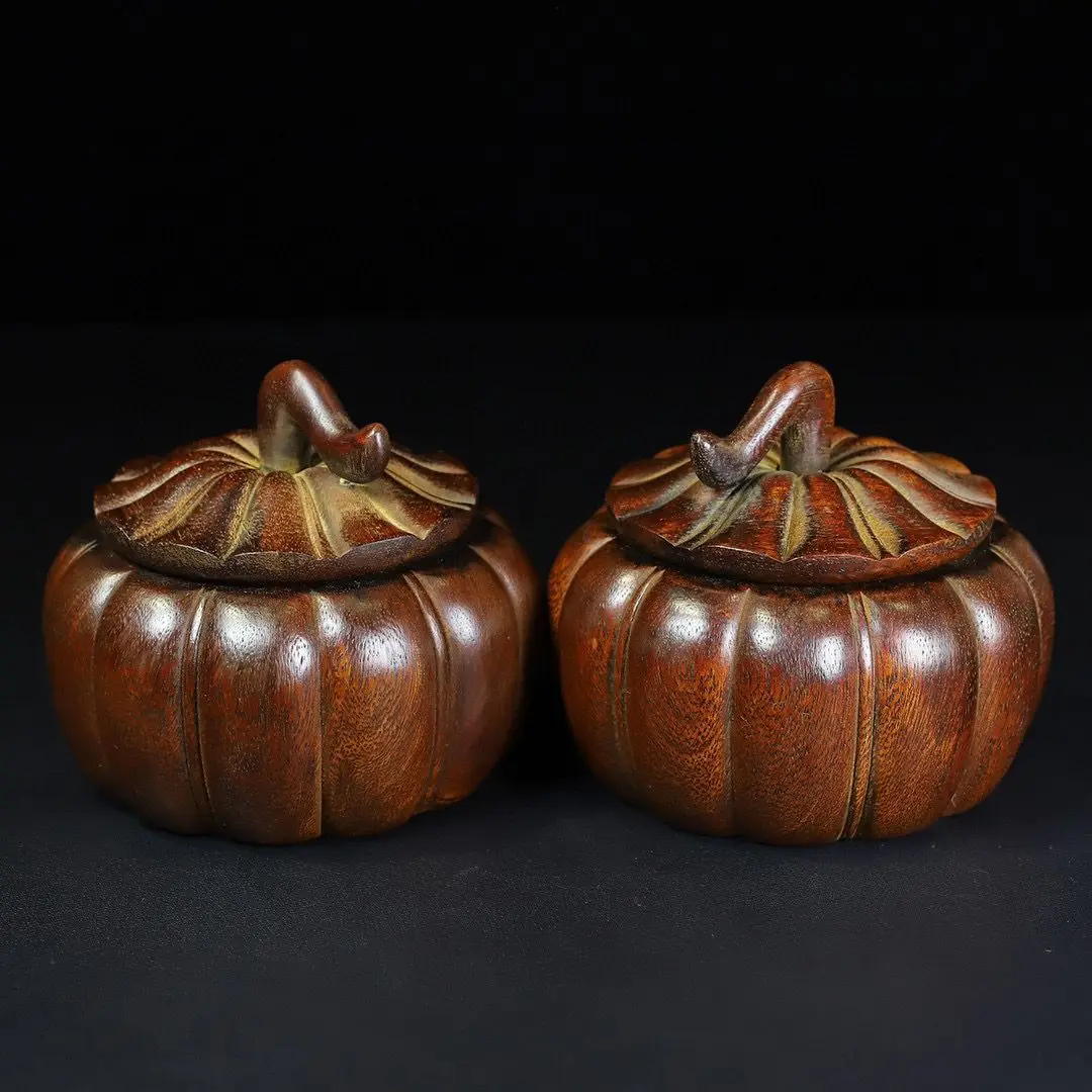 Vintage Solid Huanghuali Wood Go Pot Pair, Hand Polished Weiqi Chess Stone Storage Box Traditional Chinese Board Game Curio Gift