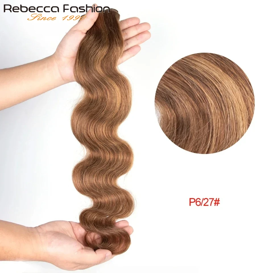 Rebecca Hair Brazilian Blond P4/27 P6/27 Body Wave Human Hair Weave Bundles Natural Remy Brown Highlight Colored Remy Hair