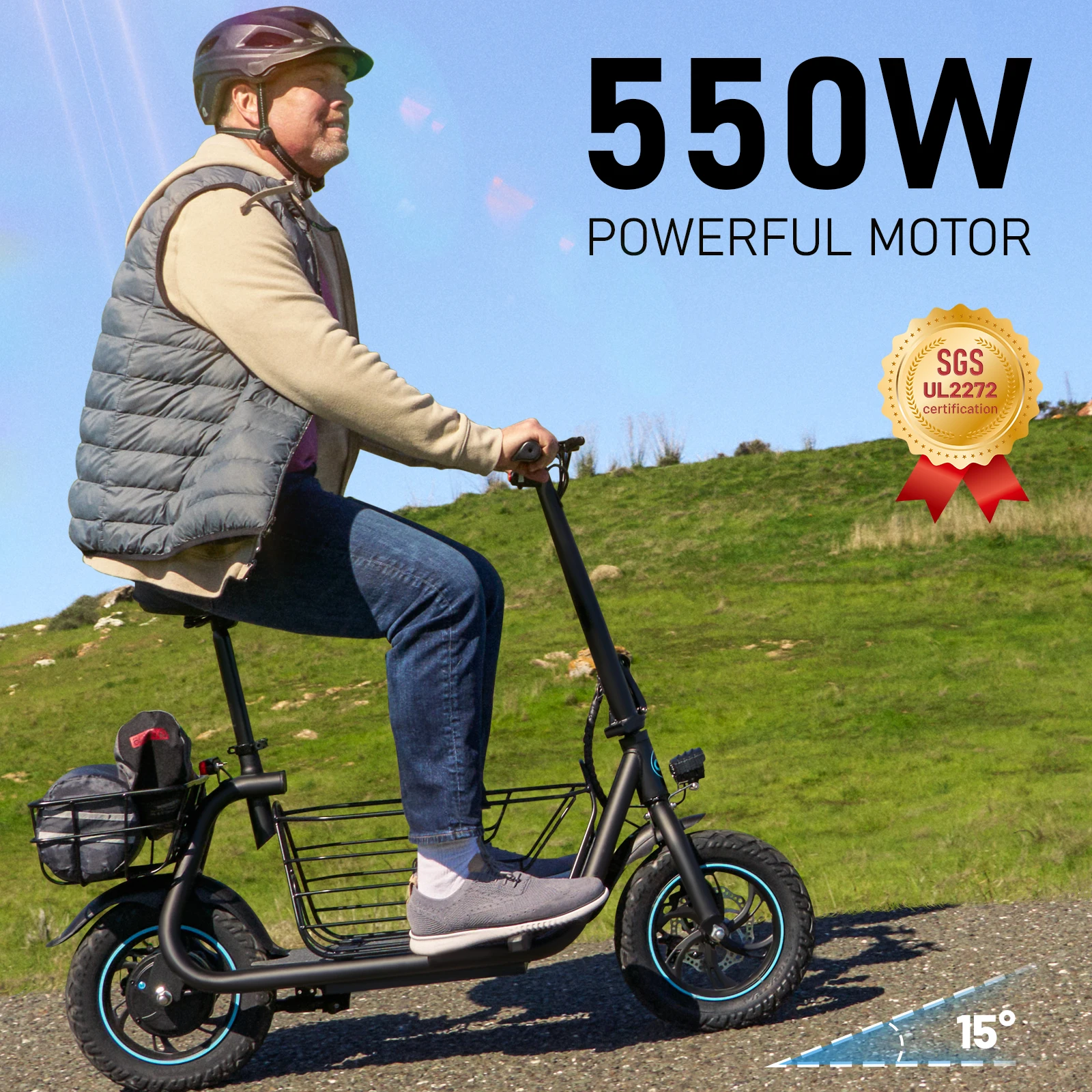 Gyroor Electric Scooter with Basket for Pet, 3 Riding Modes Foldable Electric Scooter for Adults - up to 20 Miles 18.6MPH