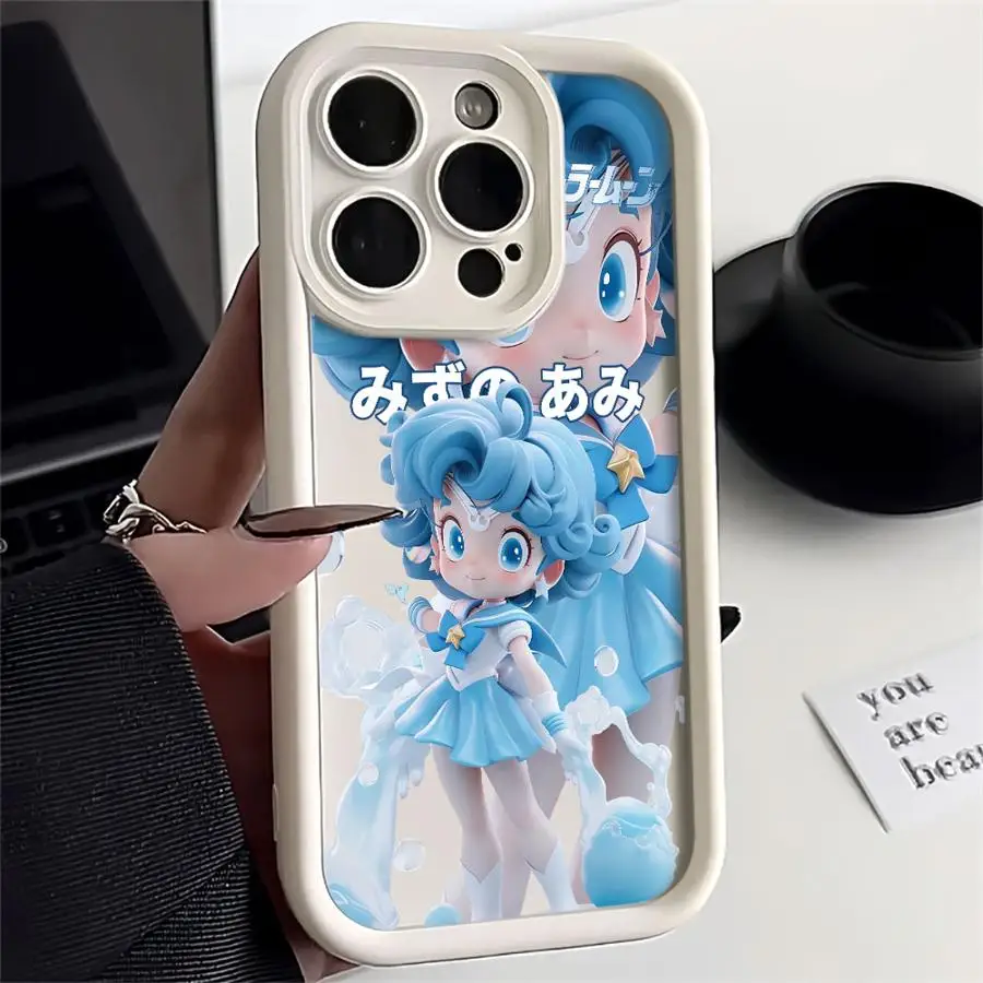 Funda de teléfono para iPhone 16e 15 16 14 Plus XR 17 Air XS Max 13 12 11 Pro Max carcasa suave lindo Sailor Moon Mizuno Ami