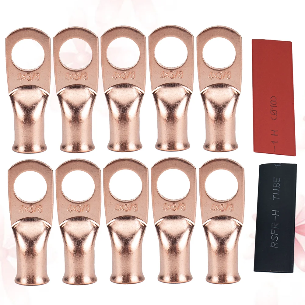 

10pcs 4x3/8 Cable Lug Copper Terminals Crimp Ring Welding Wire Connectors Kit with 10pcs Heat Shrink Tube