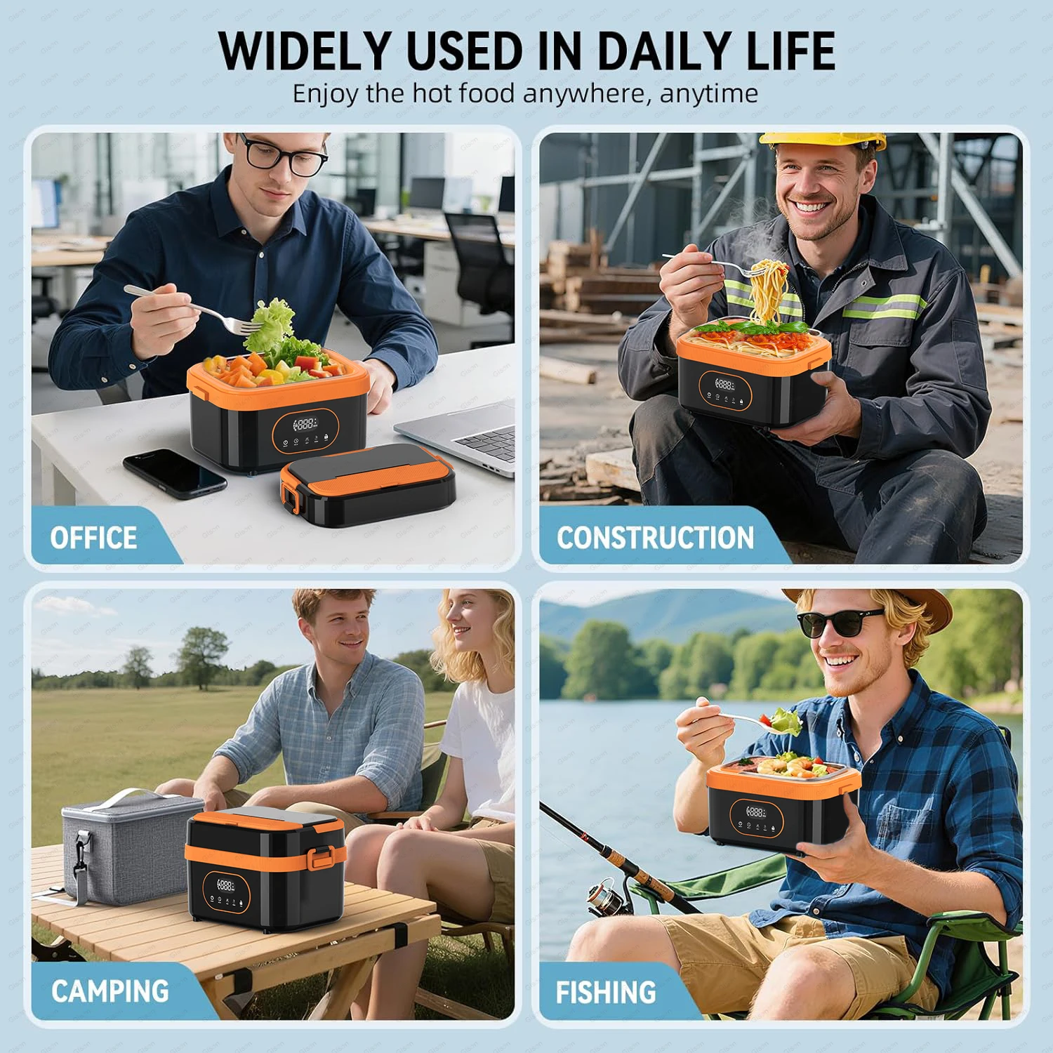 Gison 1.5L Portable Wireless Heated Lunch Box 18000mah Electric Heated Lunch box LED Display 60W Food Warmer for Work Travel Car view 5