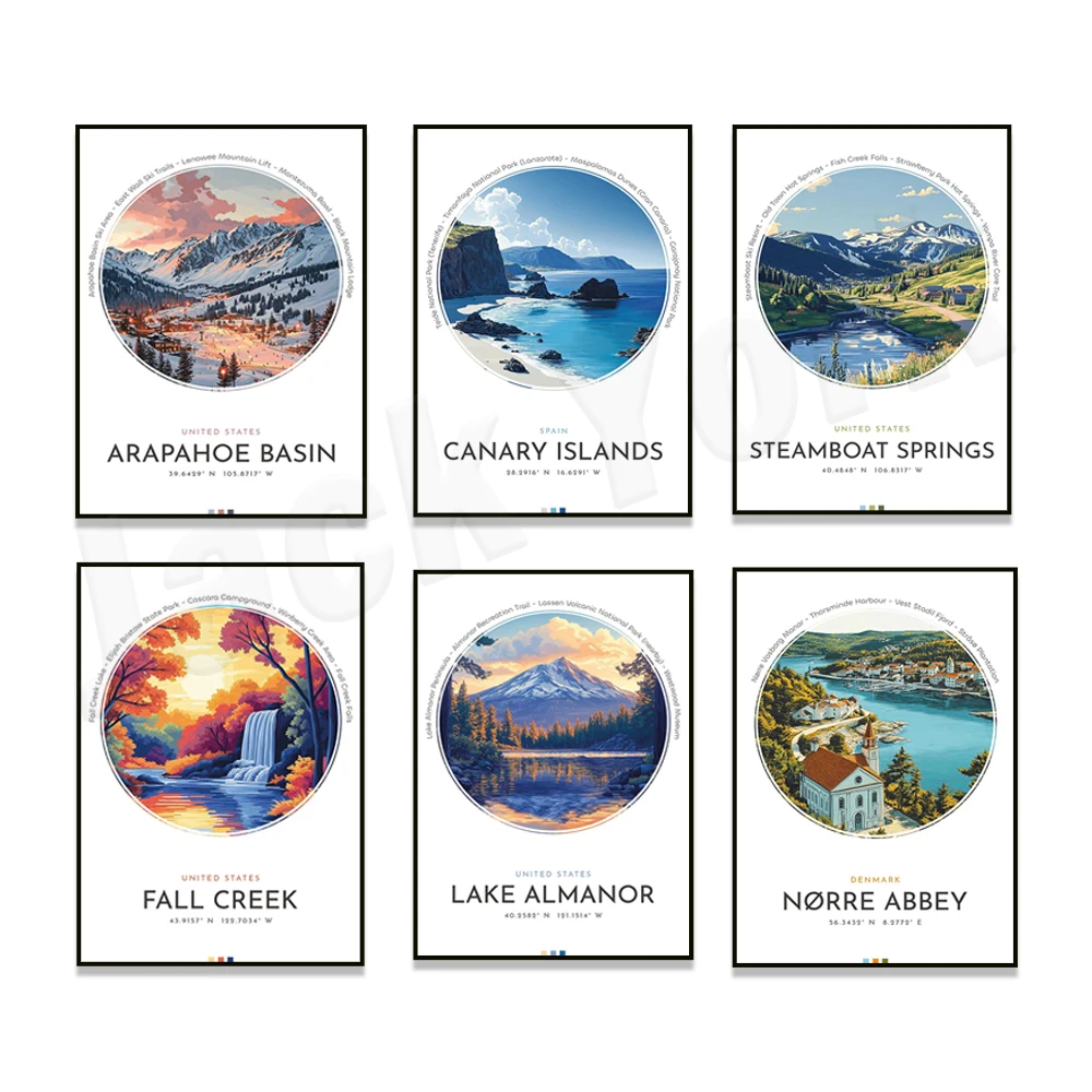 Steamboat Springs, Serre Chevalier Ski Resort, Indian Ocean, Mount Nebo, Lake Almanor, Carlsbad State Beach scenery poster