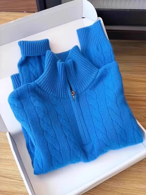 

Элитный свитер Klein Blue с молнией, женский, повседневный, свободного кроя, больших размеров, теплый, комфортный, с длинными рукавами, с высоким воротником, для осени