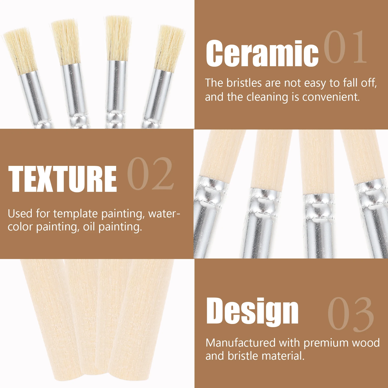 

4Sets Painting Brush Set Wood Bristle Handle for Watercolor Oil Acrylic Stencil Template Painting Brushes Stencil