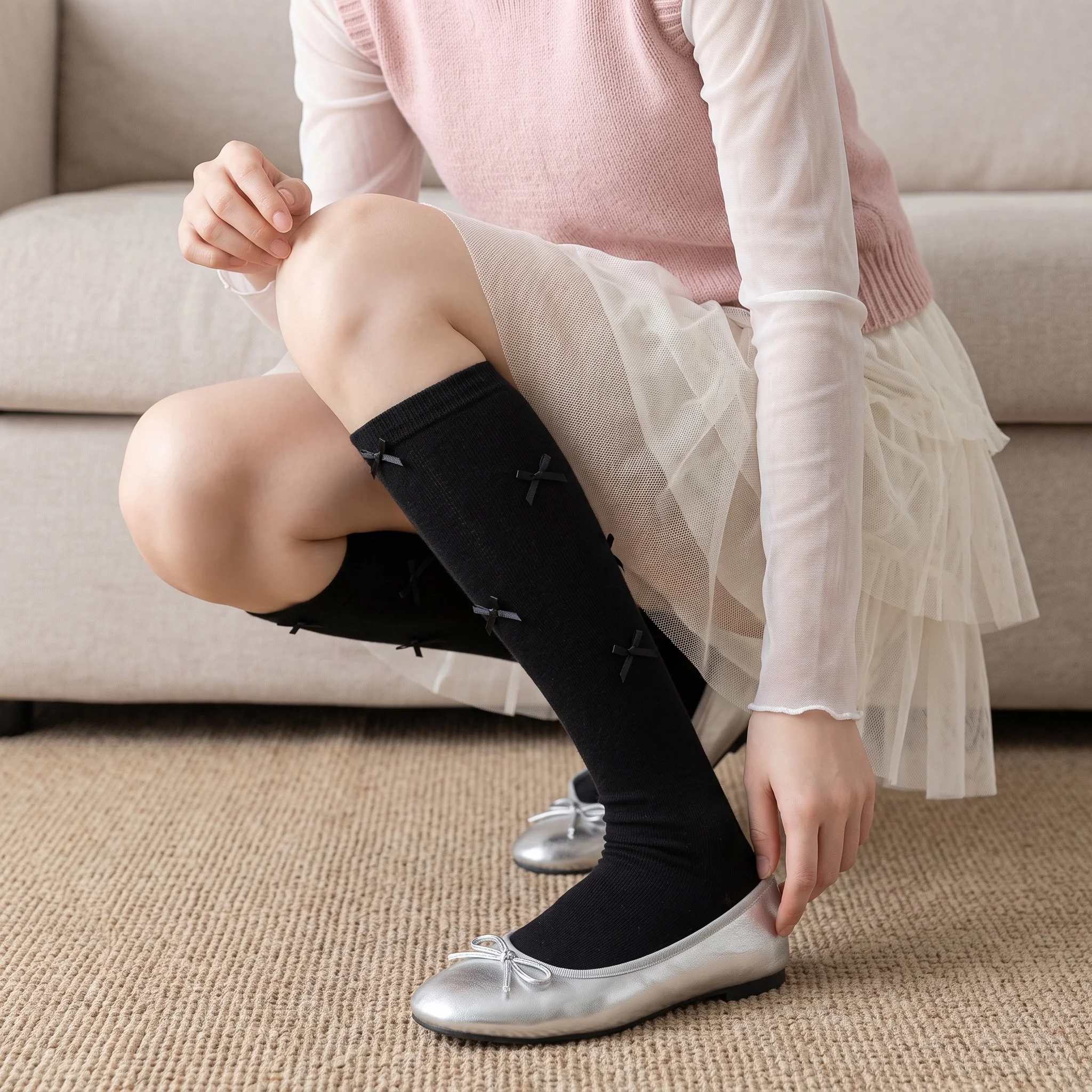 Moon Girl, Sweet Ballet‑Style White Lace Bow Mid‑Calf Slouch Socks for Women, Breathable Cotton Socks, Cute Fashion Leg Accessory, Great for Daily Wear, Dress Matching & Lovely Girl Outfit Style.