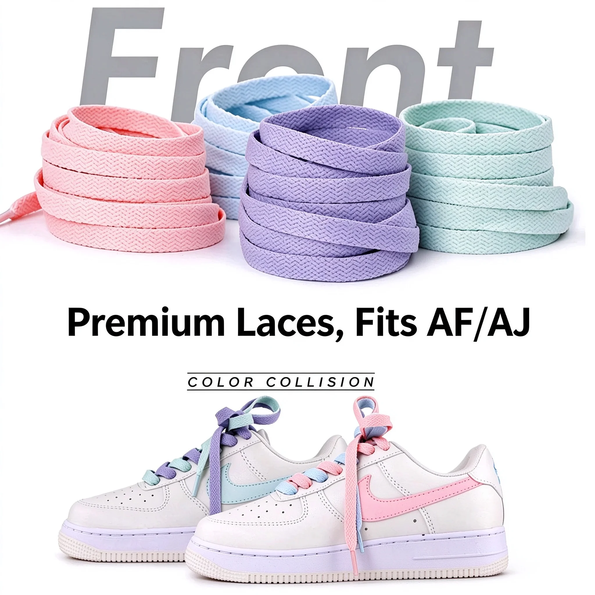 4 Pack Flat Shoe Laces, 160cm Long Solid Color Pastel Replacement Sneaker Laces, Durable Non-Fading Flat Shoestrings, Fits AF AJ