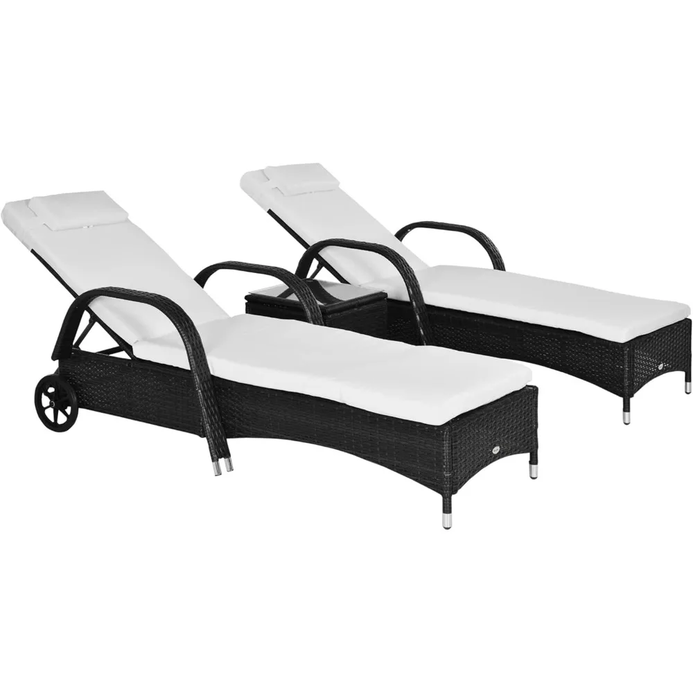 

Wicker Outdoor Chaise Lounge Set of 2, 5-Level Adjustable Backrest PE Rattan Pool Lounge Chair with Wheels, Cushion & Headrest