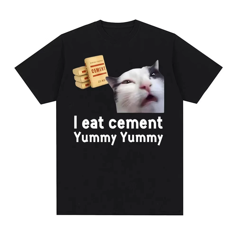 I Eat Cement Cursed Cat Funny Printed T Shirt for Women Fashion Casual Short Sleeve Round Neck Streetwear Trendy Cotton Couples