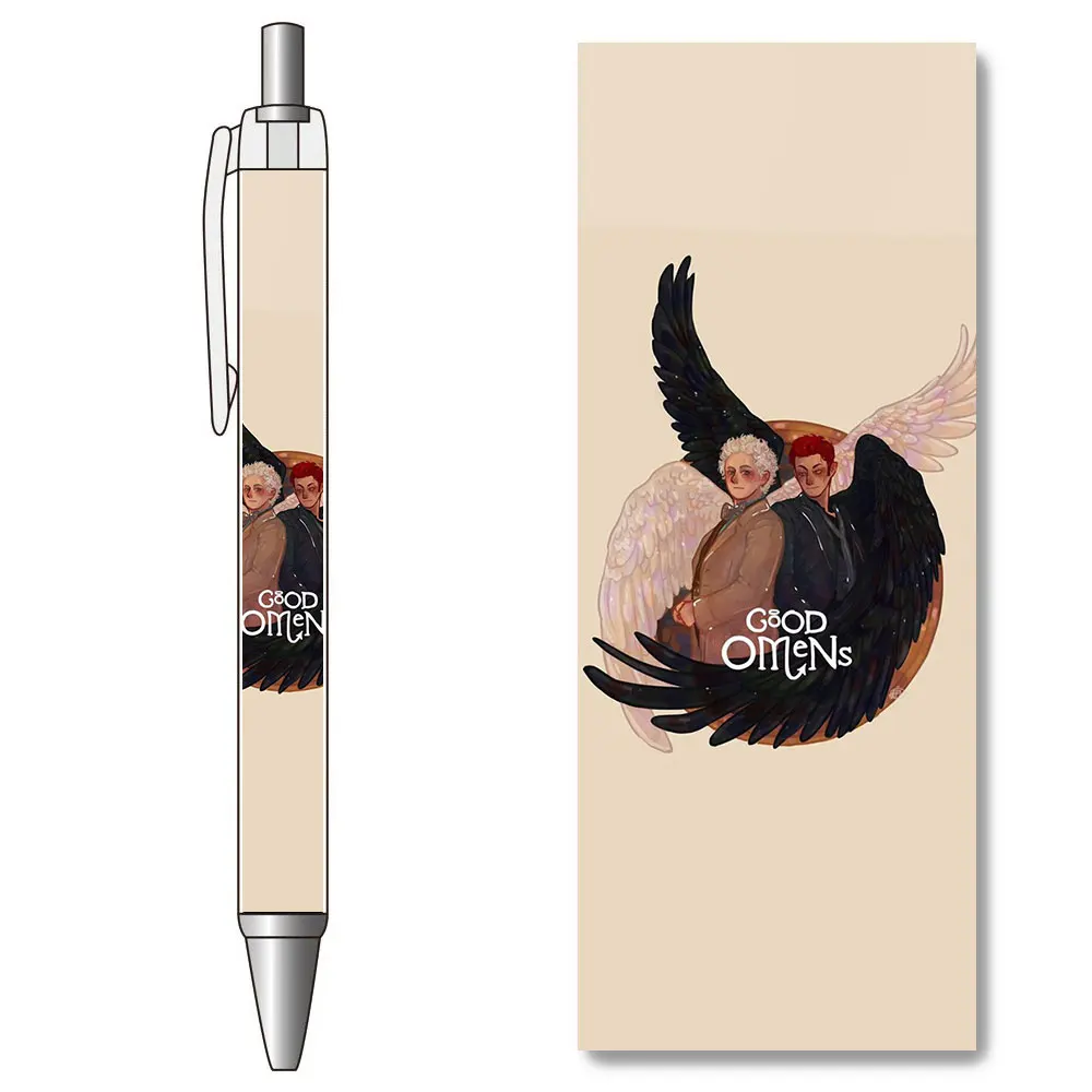 1PCS Good Omens Black and White Wings Aziraphale Crowley Gel Pen TV Drama Premium Stationery Angel Demon School Writing Supplies