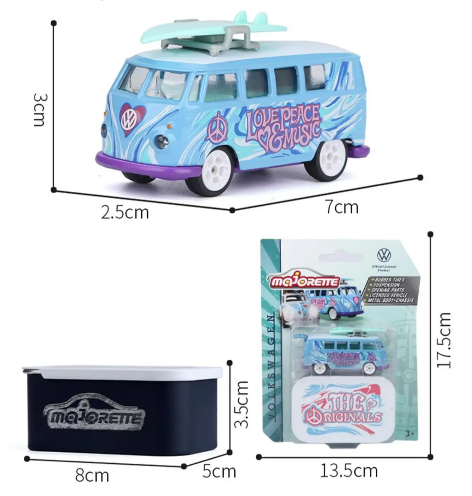 Majorette 1/64  T1 Beetle Golf  MK1 Gingham DELUXE Pica Peace Music simulation alloy car model  toy  collection Children gift