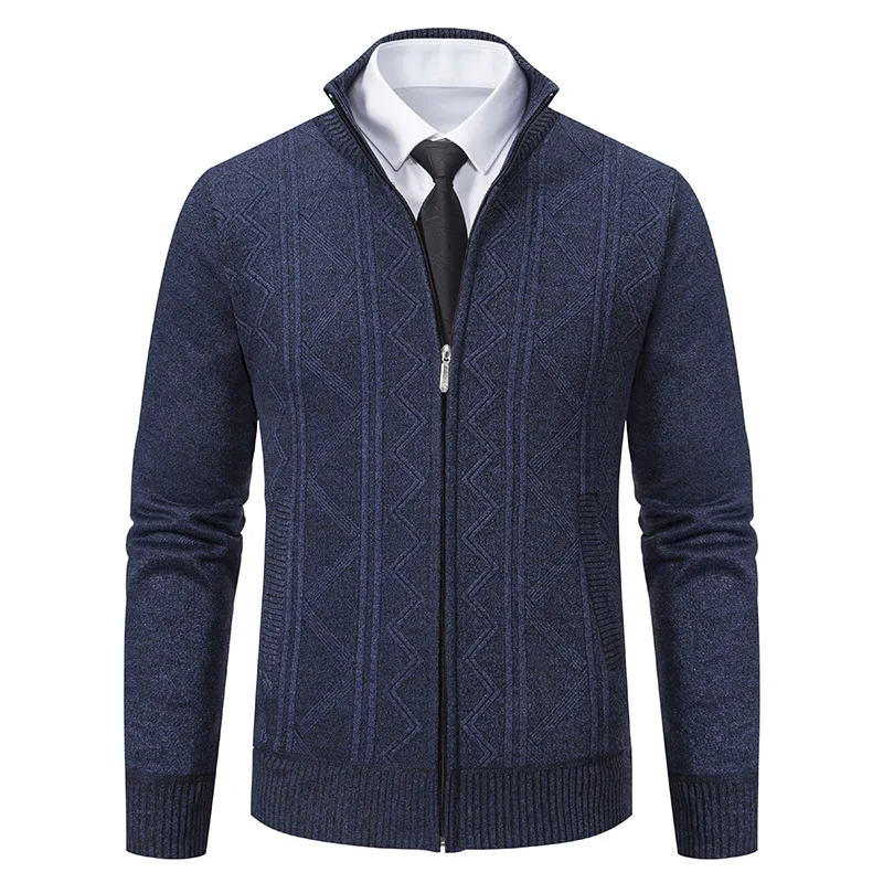 Men Sweaters Stand Collar Cardigan Knitted Solid Sweater Loose Fit Zipper Loose Pockets Knitted Autumn Casual Slight Strech