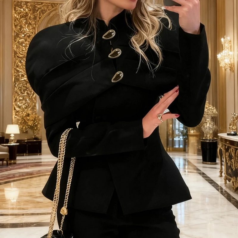 

Autumn and Winter Commuter Women's Jacket High-end Light Luxury Retro Black Versatile Fashion Slim Top