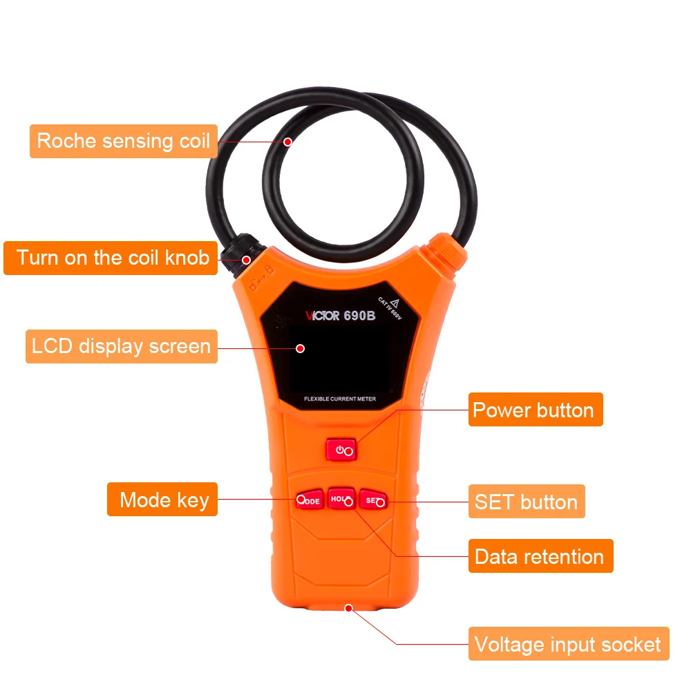 VICTOR 690 690A 690B Coil length 470mm Current range 0A - 10000A high current leakage Clamp meter