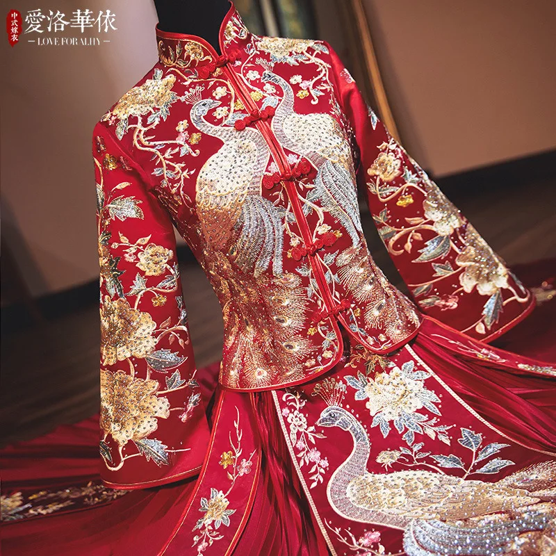 

Chinese Style Xiuhe Wedding Dress Bride New Large Size Maternity Wedding Toast Dress Dragon And Phoenix Gown Bridal