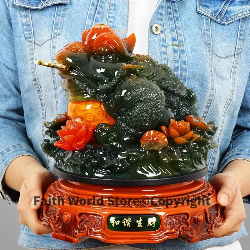 28CM Large # Bring in wealth office home shop company efficacious Mascot Money Drawing JADE JIN CHAN FENG SHUI Decoration statue