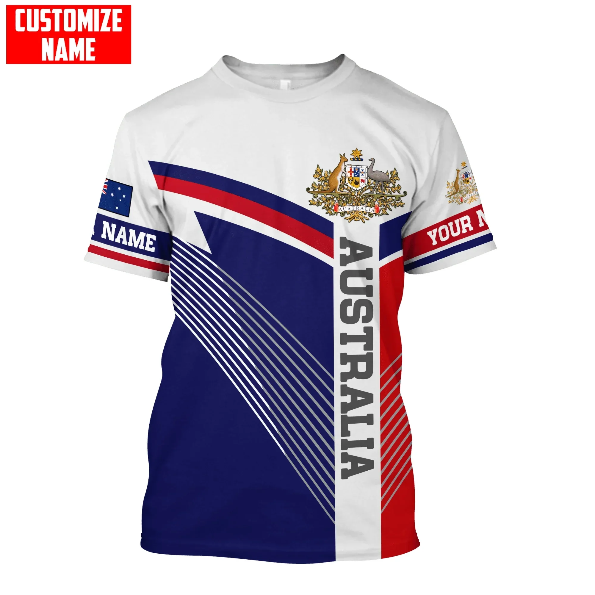 Personalized name Australian Flag Coat of Arm 3D Printed Men's t shirt Summer style Casual short sleeve Unisex Tee Tops DXU29