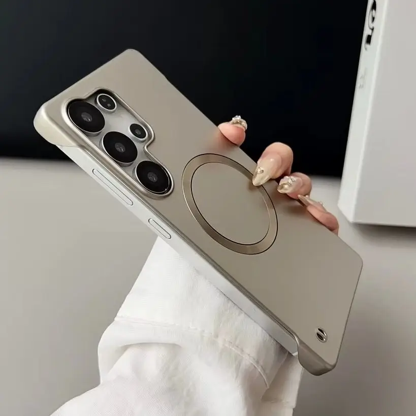 Luxus Rahmenlose Metallic Farbe Fall Für Samsung Galaxy S26 Ultra S25 S24 S23 S22 Plus Ultra A55 A56 Magnetische Für Magsafe Abdeckung