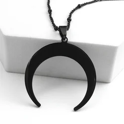 Gothic Stainless Steel Moon Necklace for Women Black Color Big Pendant Necklace Jewelry Gift collar acero inoxidable N7076S03