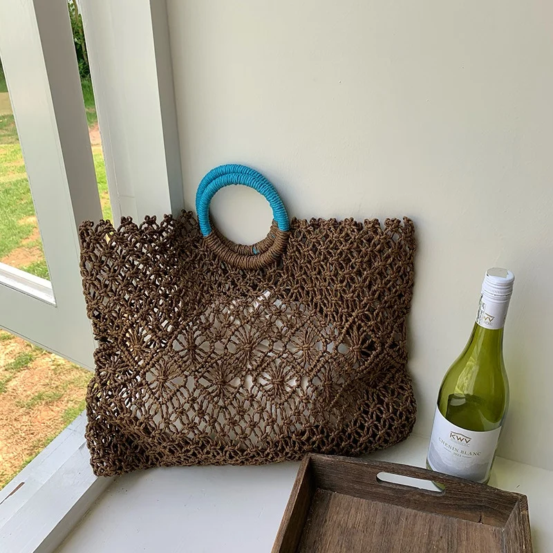 Borsa da spiaggia estiva in paglia cava borsa a tracolla intrecciata a mano borsa da viaggio in Rattan di rafia borsa da viaggio intrecciata