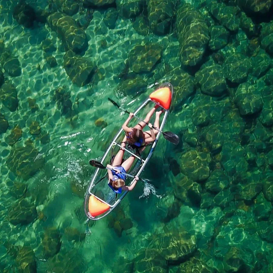 Crystal boat wedding photography net red glass canoe water transparent boat scenic drifting boat park canoe