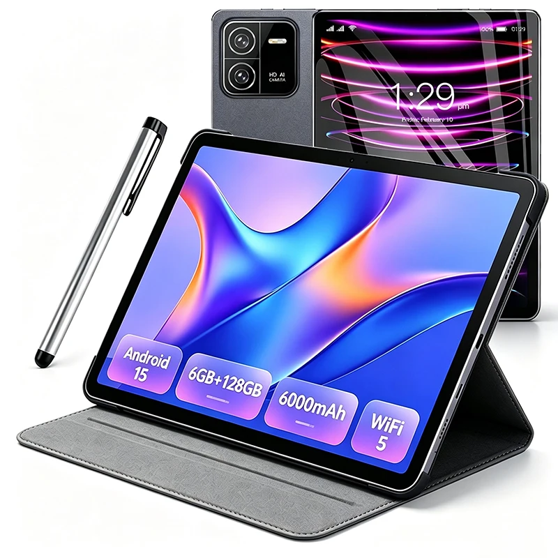 2026 Android 15 Tablet 10.1 Inch Octa-Core Processor 6GB RAM 128GB ROM  6000mAh Battery Dual Band 2.4GHz 5GHz WiFi  Bluetooth