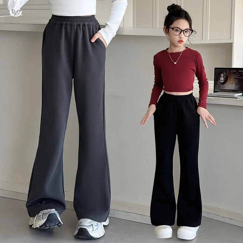 

2025 New Girls' Bell Bottoms, Spring and Autumn Sports Pants, Children's Junior High School Horseshoe Pants
