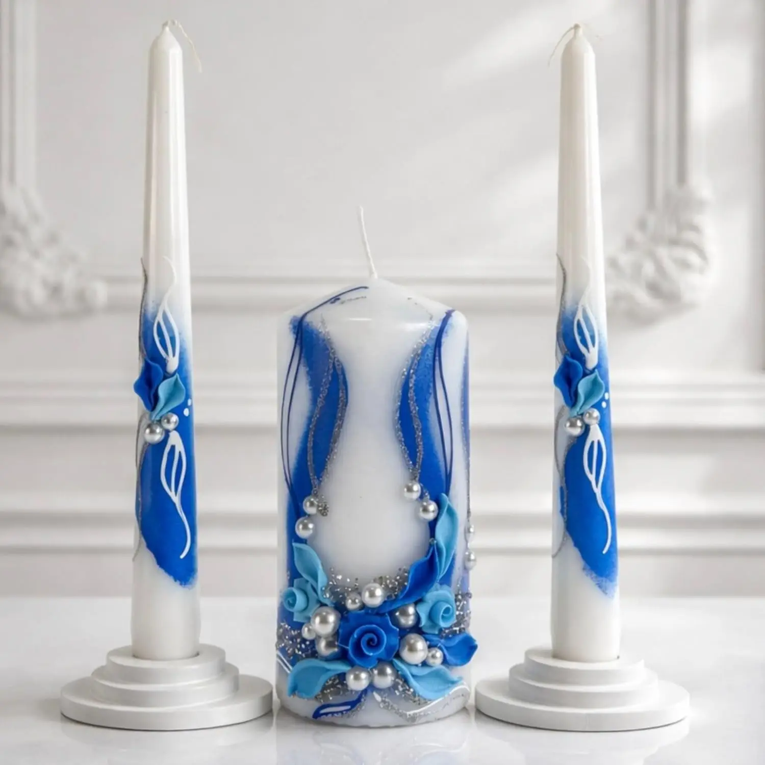 

Unity Candle Set - Wedding Ceremony & Reception – 6” Pillar & Two 10” Taper Candles – Long Burning
