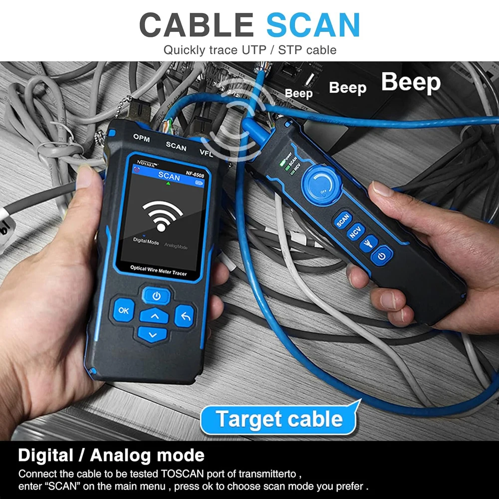 Noyafa NF-8508 Network Cable Tester Ethernet Cable Tracker with OPM VFL PoE Checker Measure Length Wiremap Tester Network Tools