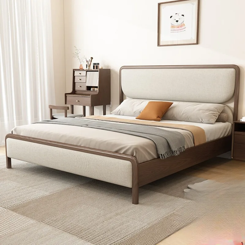 Solid wood single, double bed Solid wood bed Nordic modern minimalist bed shelf