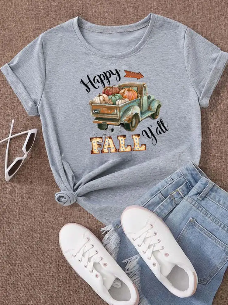 Watercolor Truck Style 90s Fall Autumn Graphic Tee Print Top Style Halloween Women Thanksgiving T Shirt T-shirt O-neck Clothing