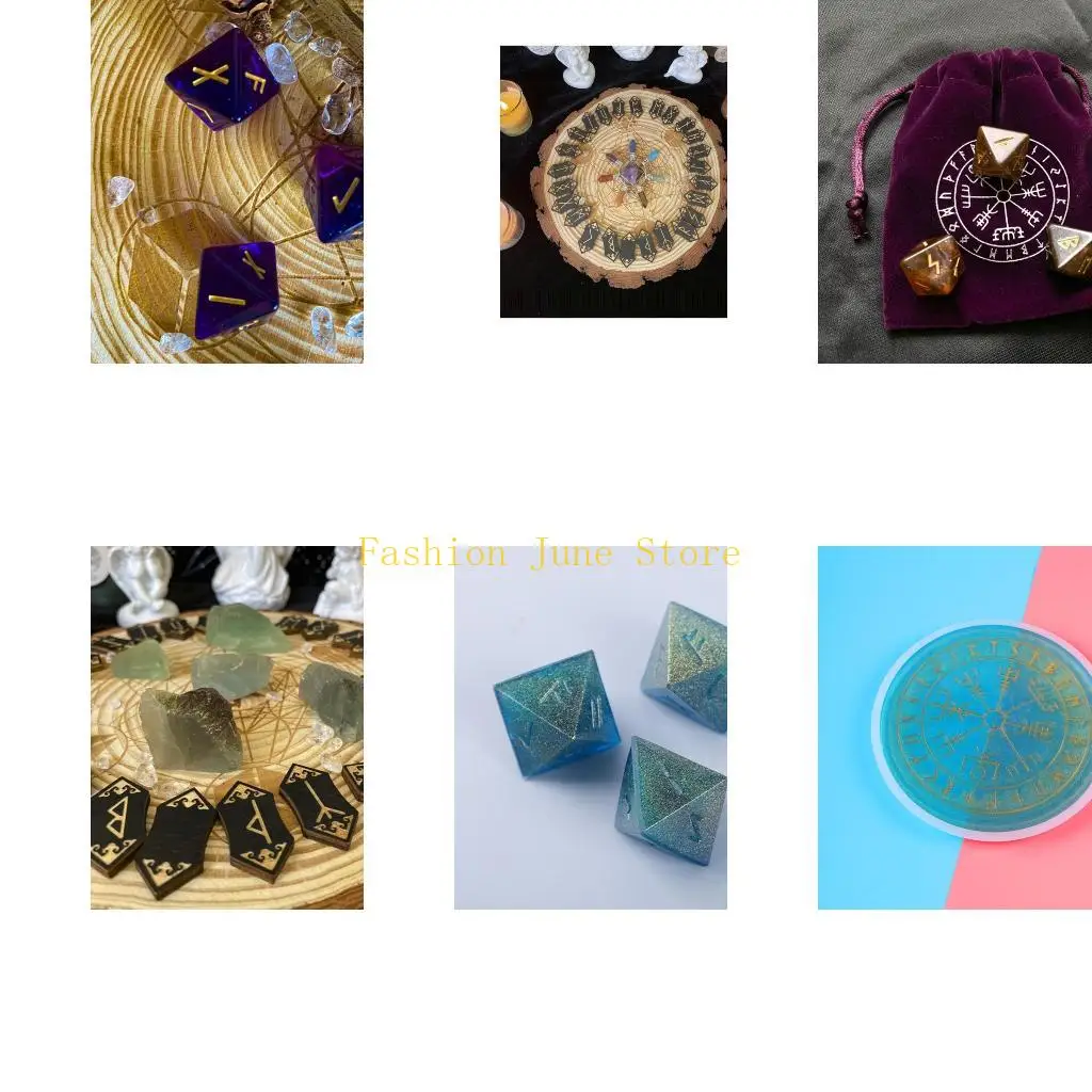 N5KA Runes Symbol Cards Crystal Epoxy Resin Mold for Table Gaming Viking Treasure Circle Divination Board Silicone Mould