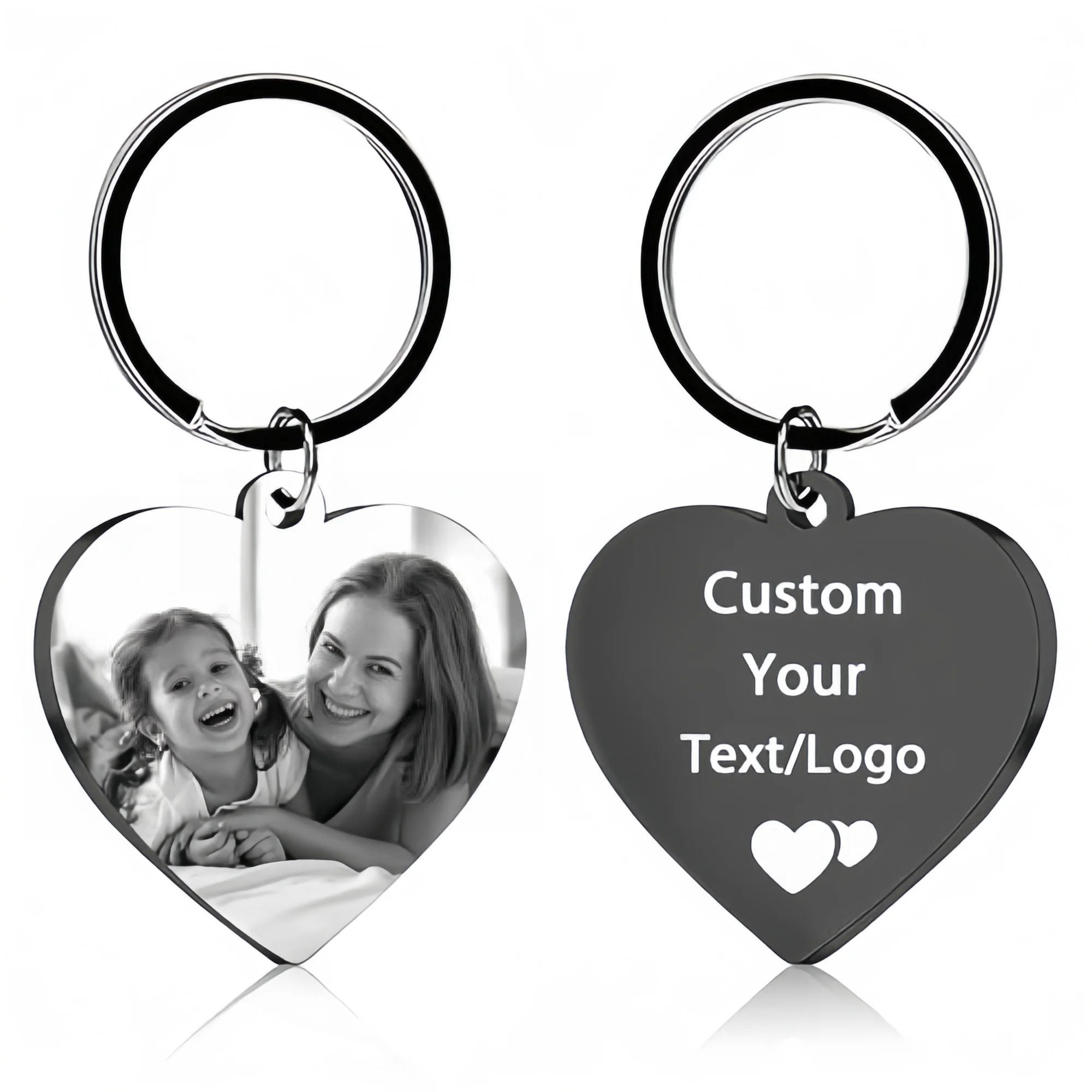 Amaxer Personalised Photo Keyring Custom Keychain Engraved Pictures with Text Gift for Men Women Couple Wedding Anniversary