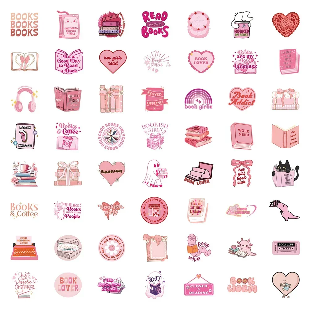 60 stücke Nette Rosa Bookish Aufkleber Lesen Buch Cartoon Aufkleber DIY Sammelalbum Laptop Telefon Gepäck DIY Spielzeug Dekoration Geschenk