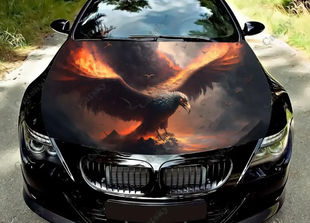 

Летающая птица с огненным небом, виниловые наклейки на капот автомобиля, виниловая пленка, наклейки на крышку двигателя, наклейка на автомобильные аксессуары
