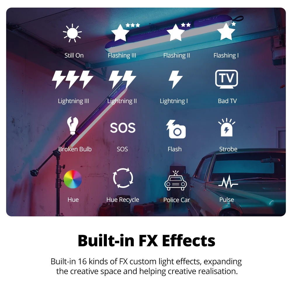 AMBITFUL IP6X Waterproof 30W Magnetic Back RGB Full Color Inflatable Air Tube Light Built-in Li-ion 16FX Effects LED Light