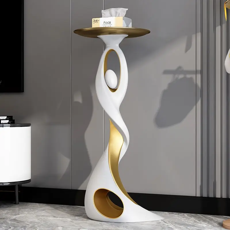 Modern Chinese Light Luxury Metal Wood Floor Tray Accent Table Storage Entryway Living Room Sofa Decor Housewarming Gift