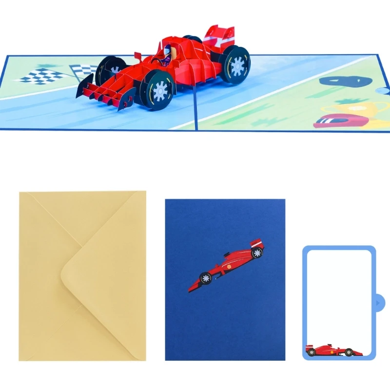 Greeting Card for Men Birthday 3D Car Paper Birthday Card Set with Envelope and Unlined Note Card for Gift Presentation 37JD