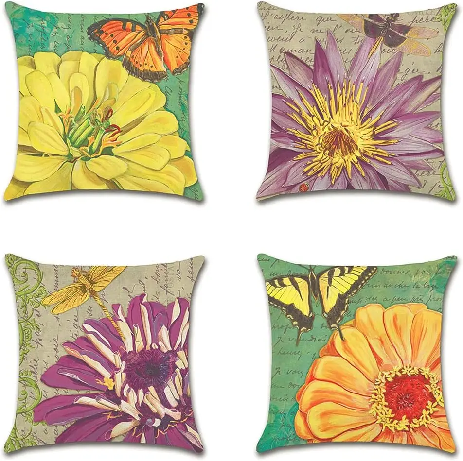 Decorative Throw Pillow Covers Vintage Chrysanthemums Pattern Cushion Covers Outdoor Room Sofa Farmhouse Decor