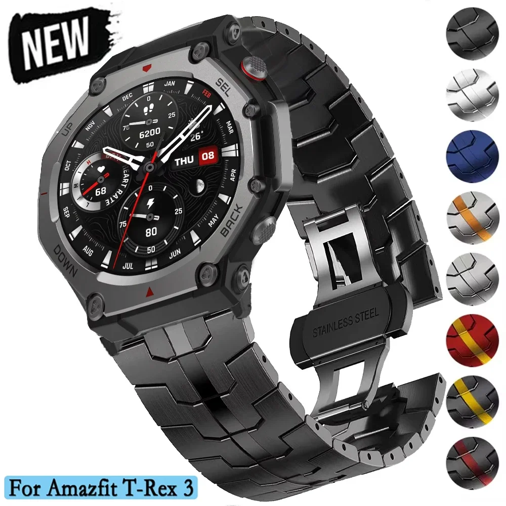 For Amazfit T-REX 3 SmartWatch Strap Luxury Stainless Steel Adjustable Metal Band Bracelet Belt For Huami Amazfit t rex 3 Correa