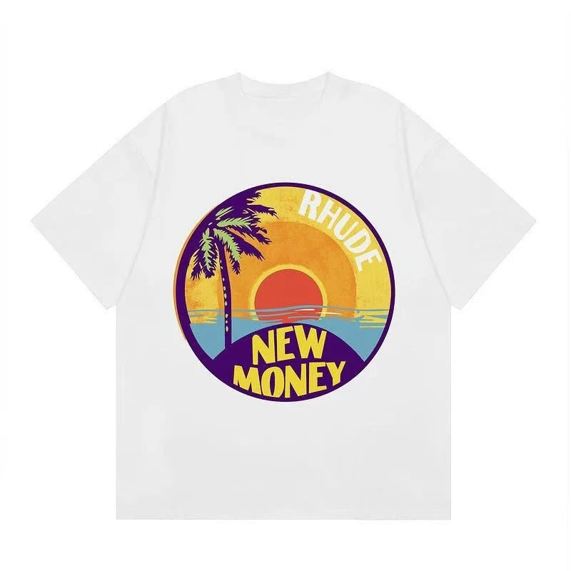 Novedad de verano, tendencia de moda, marca de moda de venta al por menor, estampado pequeño para hombres y mujeres, camiseta holgada de cuello redondo para parejas, manga corta