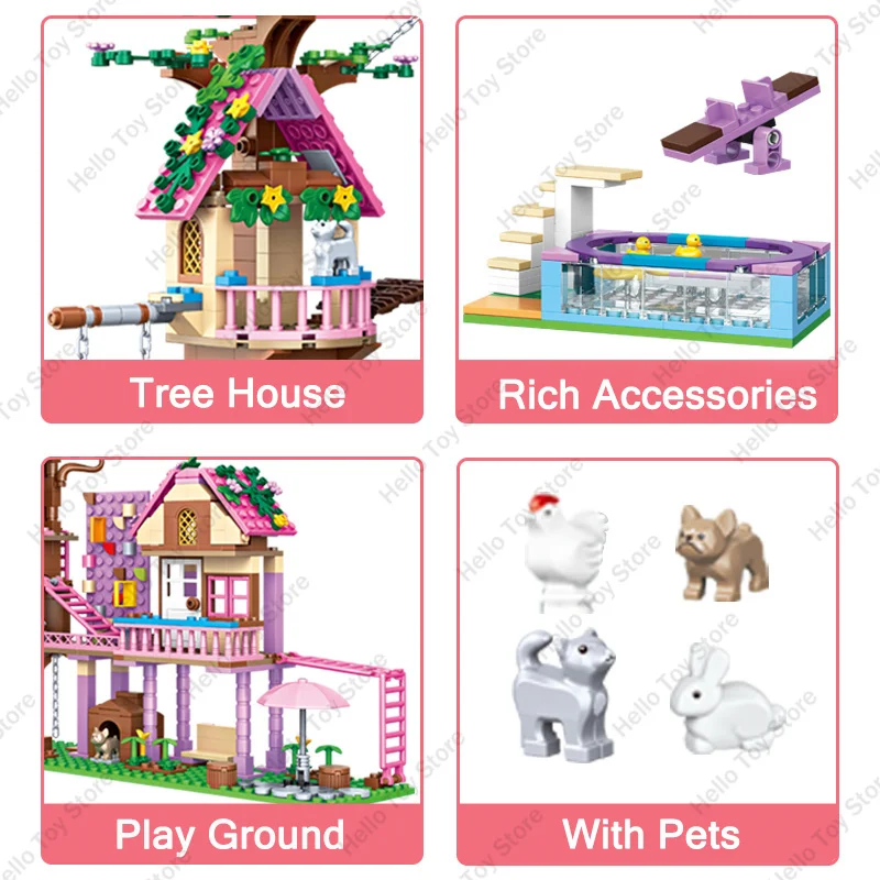 Casa de la Amistad clásica, ladrillos, casa en el árbol de verano, Villa, bloques de construcción, figuras de Castillo de princesa para niña, regalos de cumpleaños, juguetes para niños