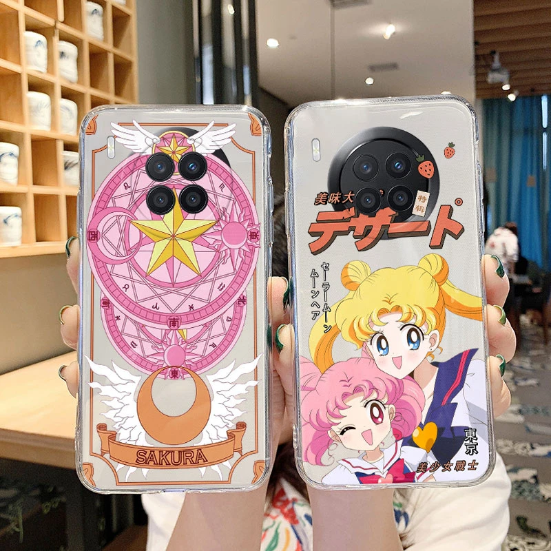 Caixa de telefone de silicone transparente para huawei nova 8i honra 50 lite, marinheiros, coelho, meninas bonitos, gato, desenhos animados