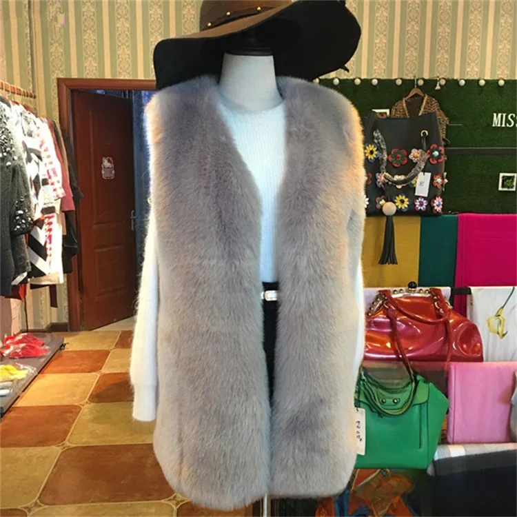 

Haining Fur Vest Women's Mid-Length Fur Vest Autumn Winter New Sle Faionable Simulation Fur Vest No Sve