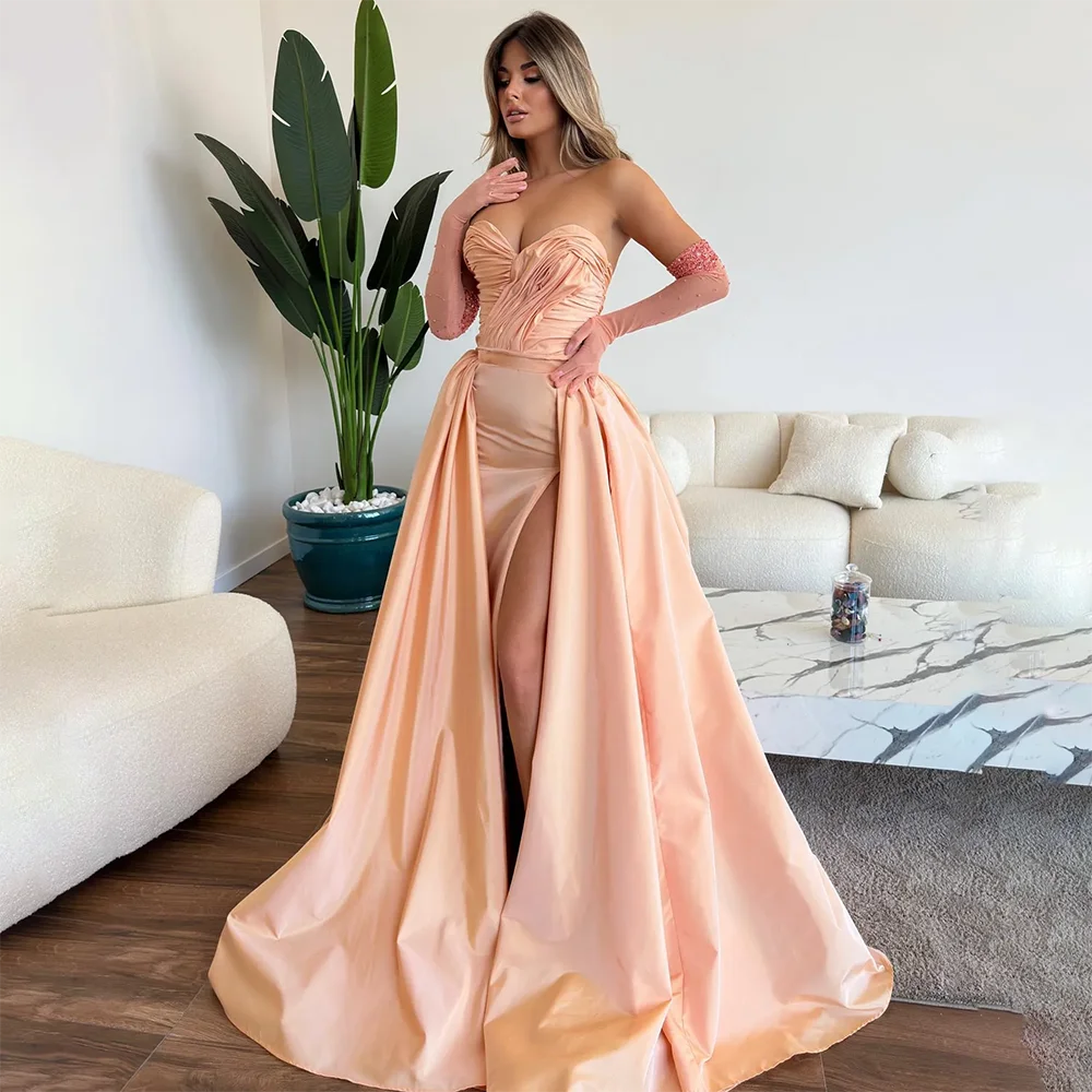 2024 Elegant Nude Prom Dress Taffeta Pleats Sweetheart Formal Evening Gowns Elegant Split Party Dresses（Excluding gloves）