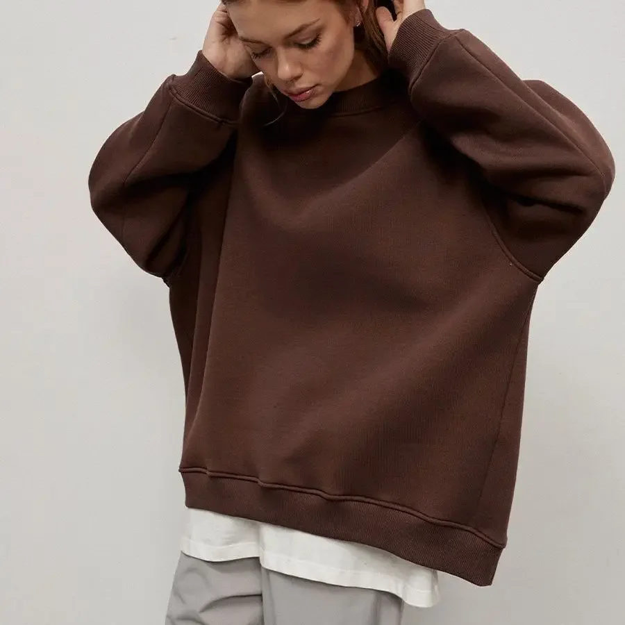 Oversize Sweatshirt Women Autumn Winter Fleece Hoodies O-Neck Loose Pullover Coat Plain Hoodie Streetwear