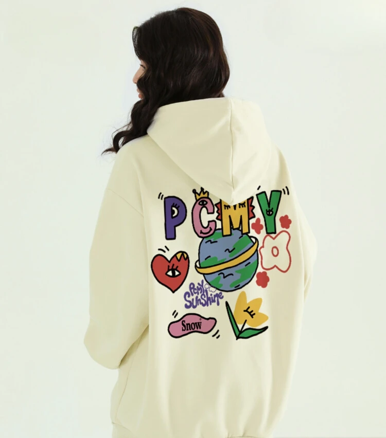 

PCMY Pattern Planet Trend Hooded Sweatshirts 2024 Autumn and Winter New Casual Loose Couple Hoodies