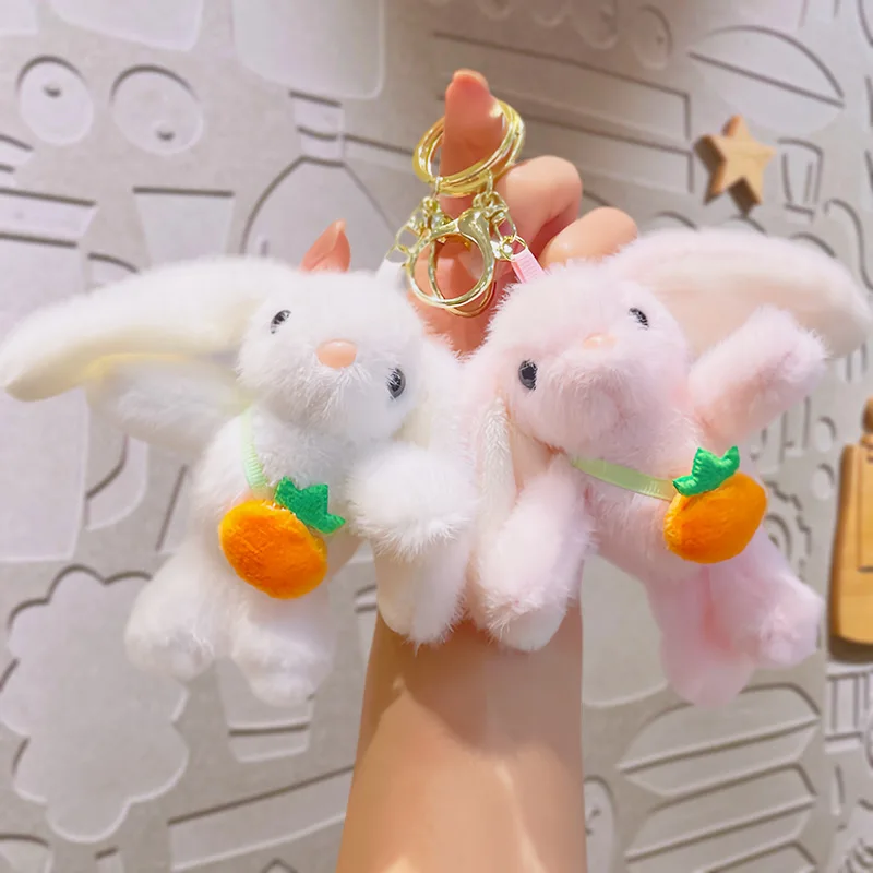

Cute Big Ear Rabbit Plush Keychain Fluffy Bunny with Carrot Bag Charm Pendant for Girls Women Kids Gift Daily Accessory